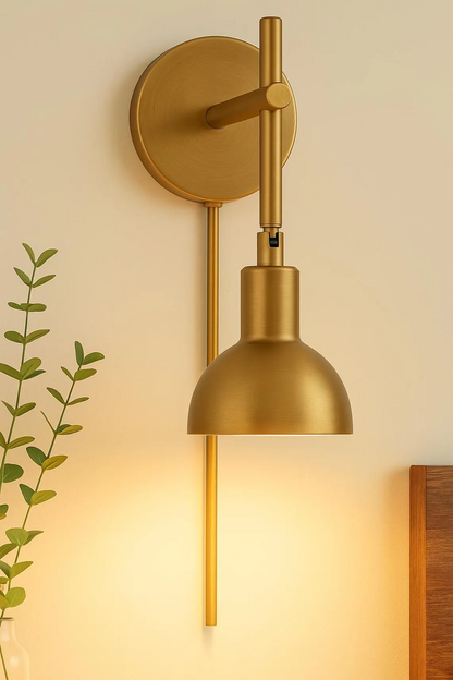 Modern Brass Dome Wall Sconce — Adjustable Plug-In or Hardwired Wall Light