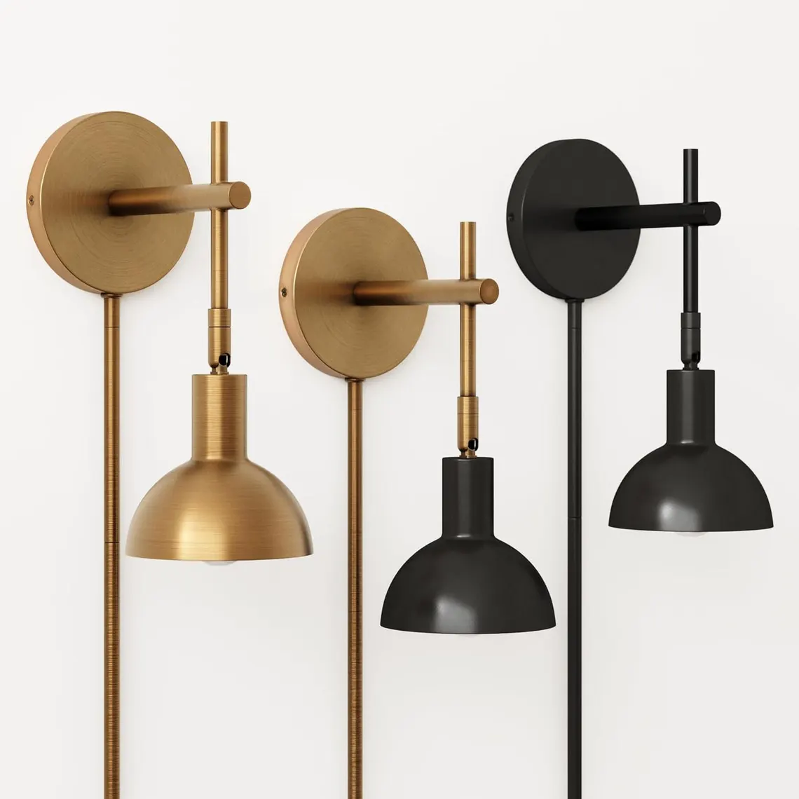 Modern Brass Dome Wall Sconce — Adjustable Plug-In or Hardwired Wall Light