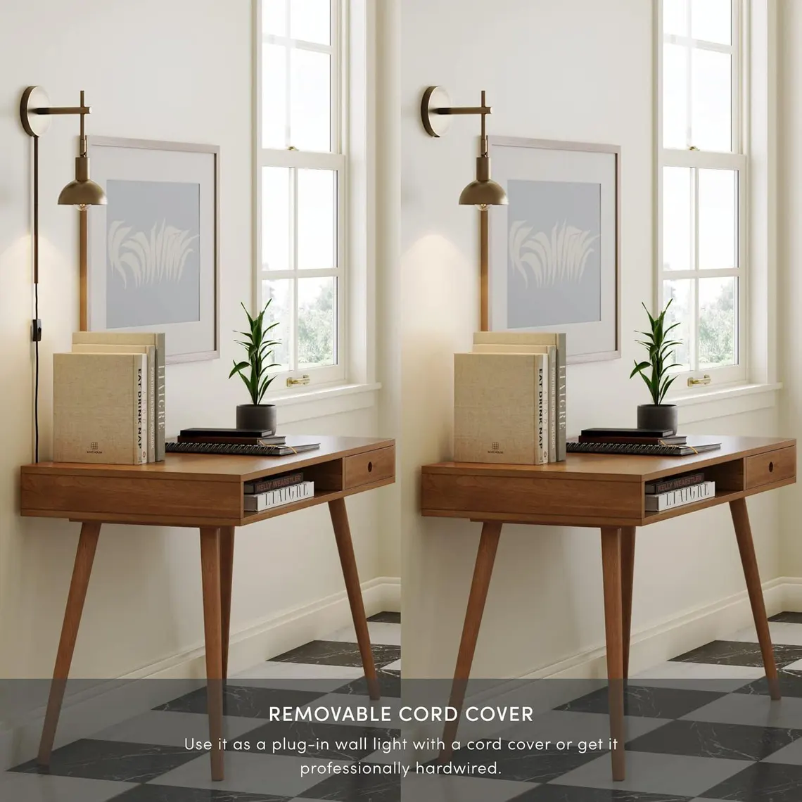 Modern Brass Dome Wall Sconce — Adjustable Plug-In or Hardwired Wall Light