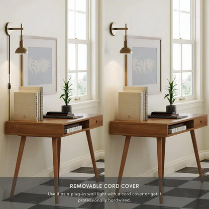 Modern Brass Dome Wall Sconce — Adjustable Plug-In or Hardwired Wall Light