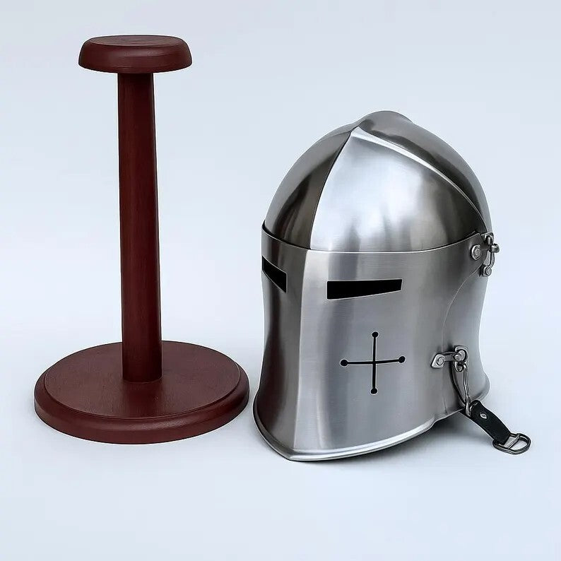 Medieval Barbuta Helmet — 18ga Visored Steel