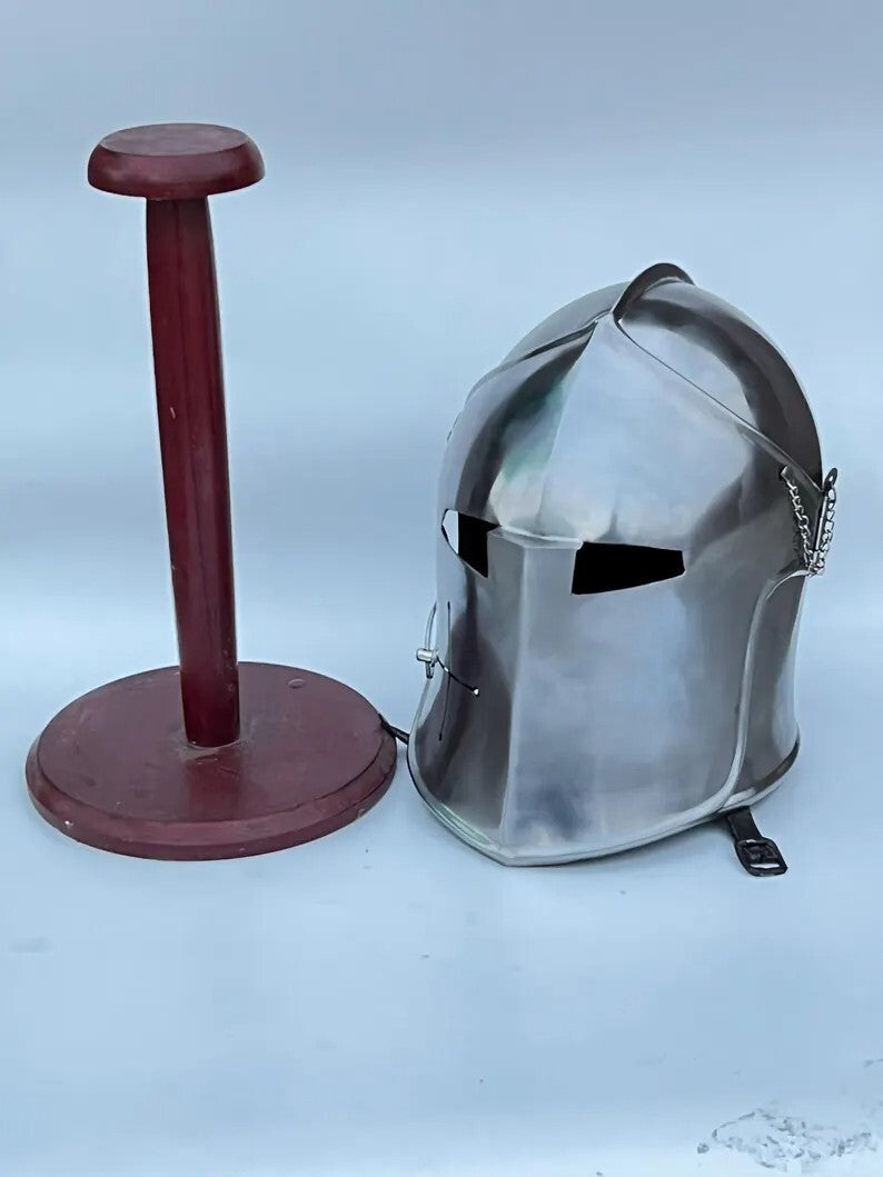 Medieval Barbuta Helmet — 18ga Visored Steel