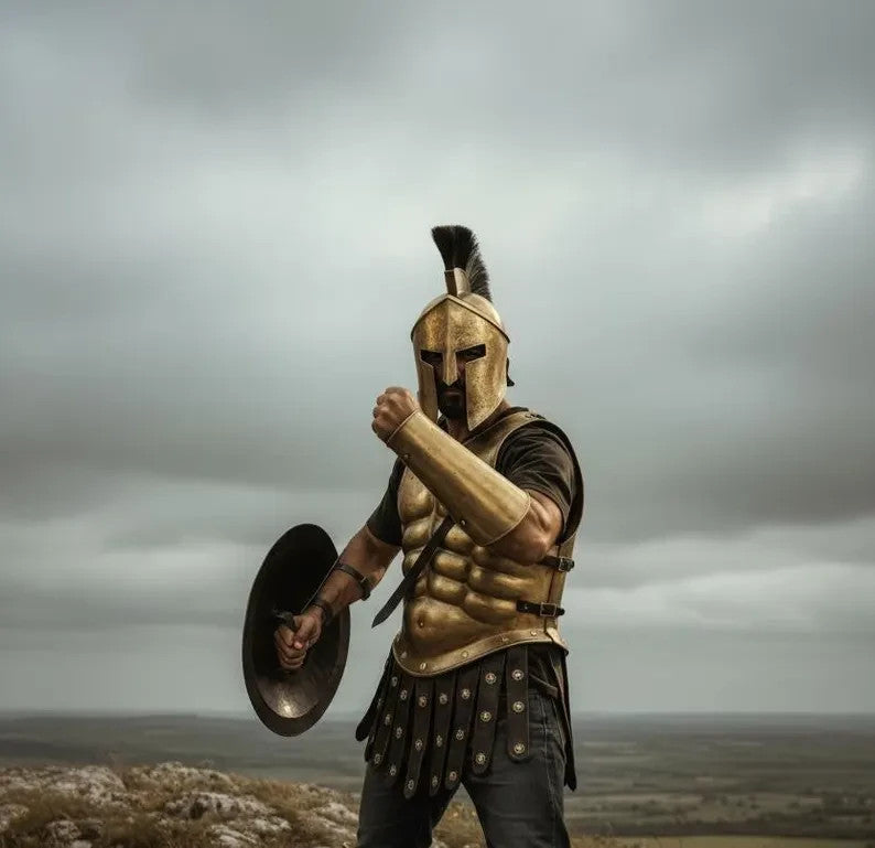 King Leonidas Spartan Warrior Costume — Brass & Gold