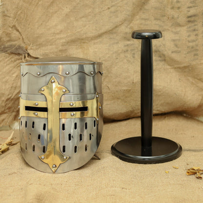Crusader Templar Great Helmet — Brass Cross