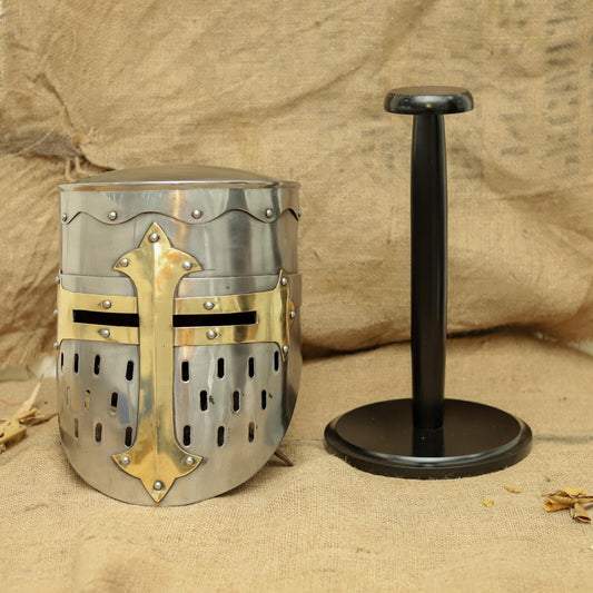 Crusader Templar Great Helmet — Brass Cross