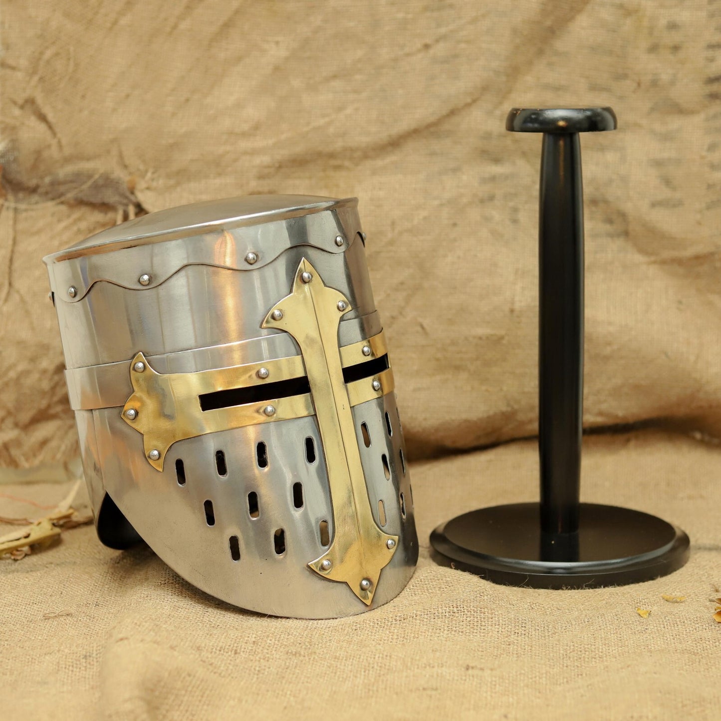 Crusader Templar Great Helmet — Brass Cross