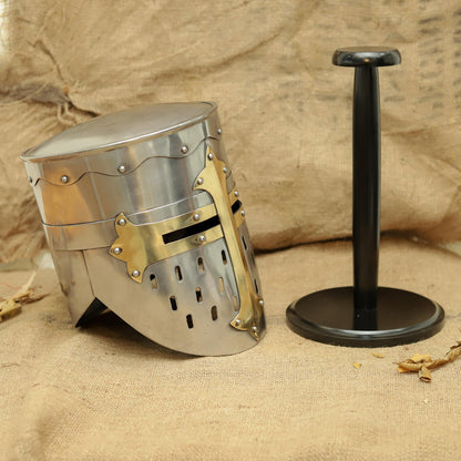 Crusader Templar Great Helmet — Brass Cross