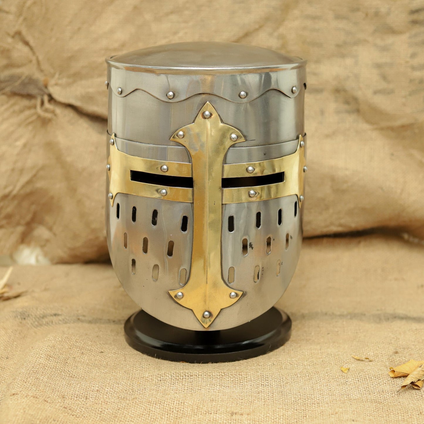 Crusader Templar Great Helmet — Brass Cross