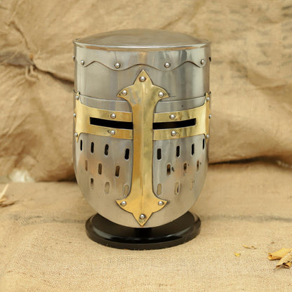 Crusader Templar Great Helmet — Brass Cross