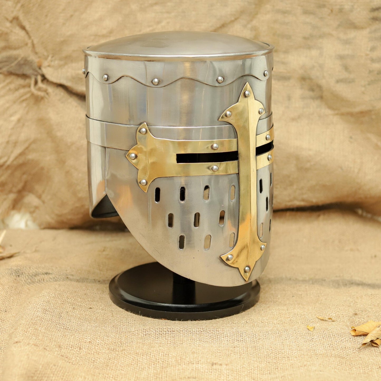 Crusader Templar Great Helmet — Brass Cross