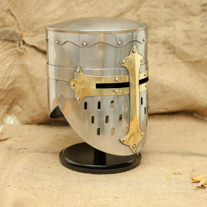 Crusader Templar Great Helmet — Brass Cross