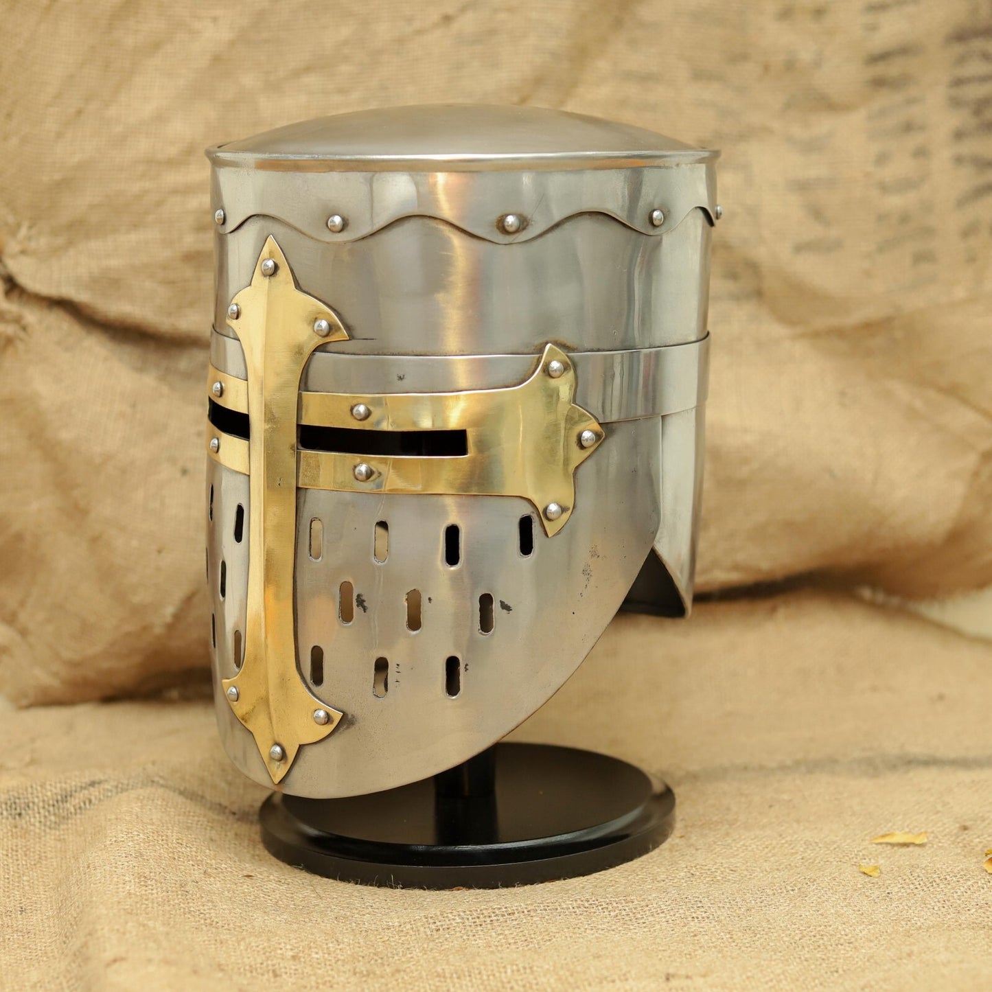 Crusader Templar Great Helmet — Brass Cross
