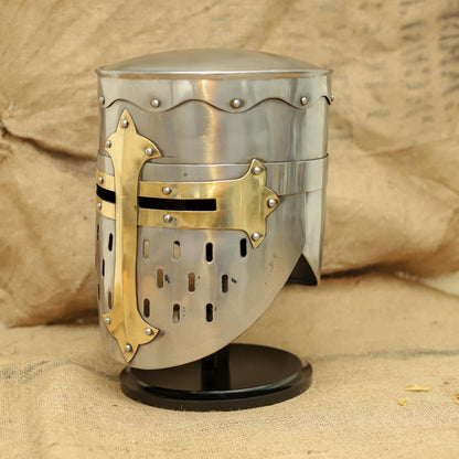 Crusader Templar Great Helmet — Brass Cross