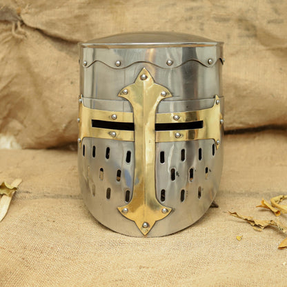 Crusader Templar Great Helmet — Brass Cross