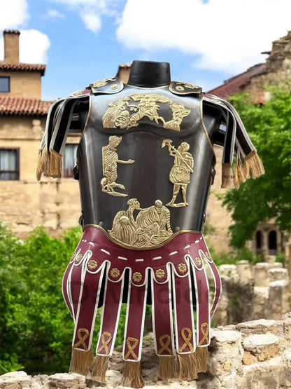 Roman General Muscle Cuirass — Black Steel & Gold