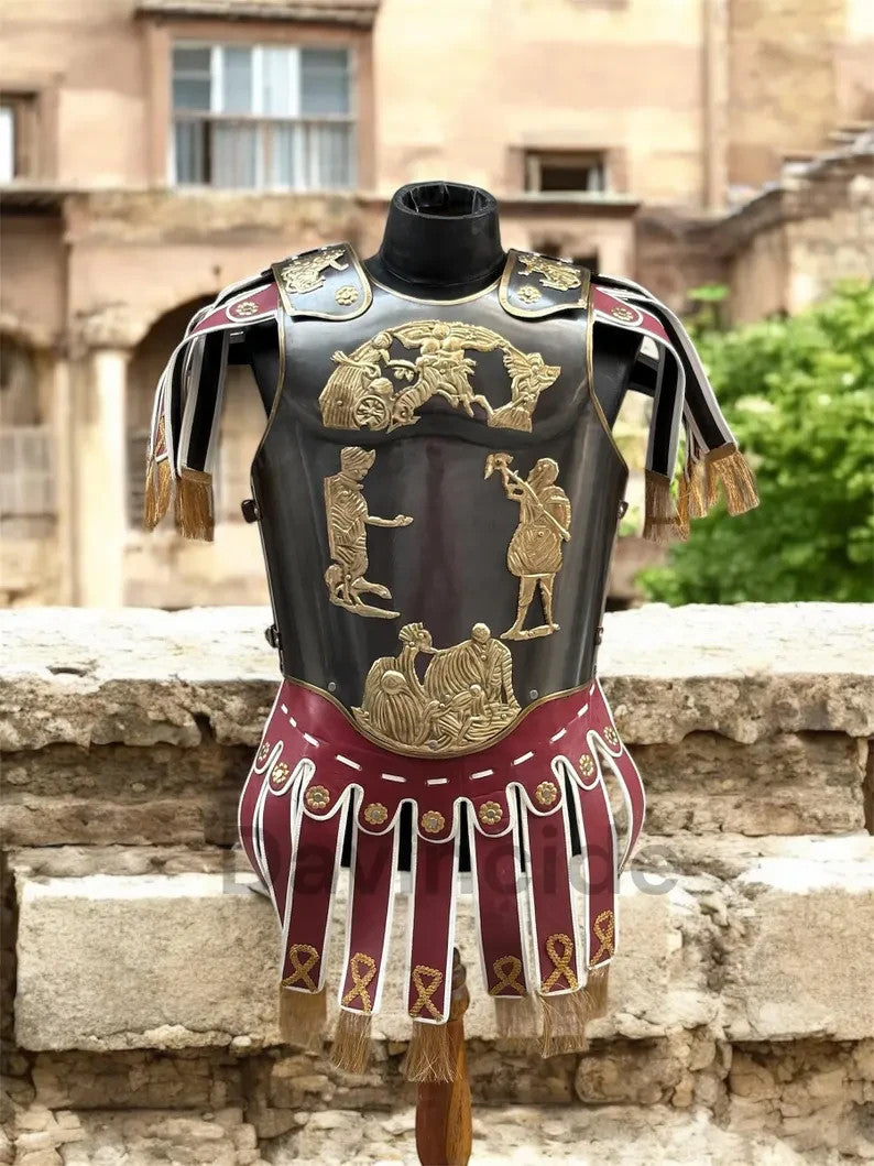 Roman General Muscle Cuirass — Black Steel & Gold