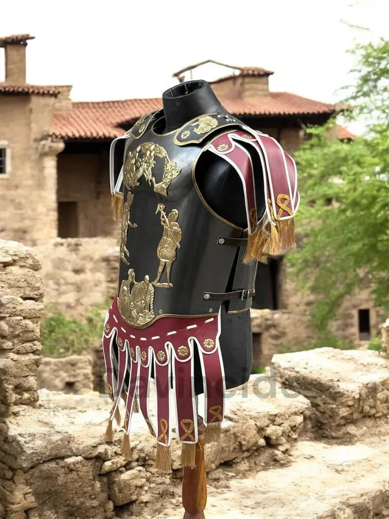 Roman General Muscle Cuirass — Black Steel & Gold
