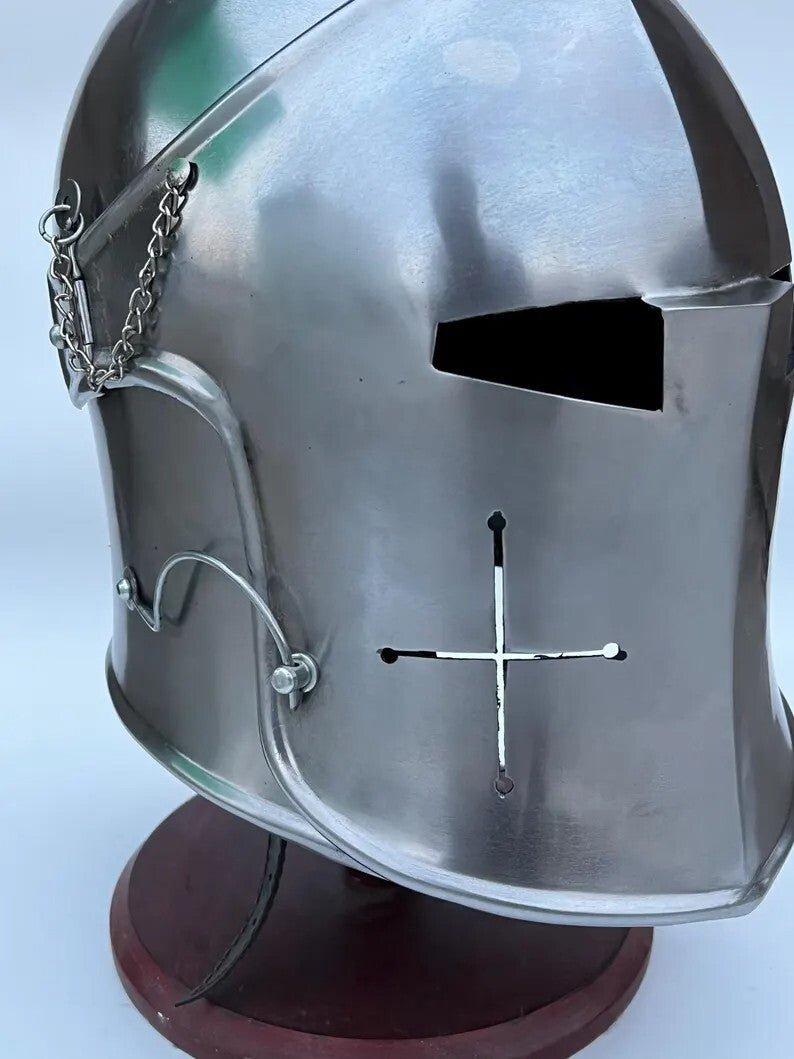 Medieval Barbuta Helmet — 18ga Visored Steel