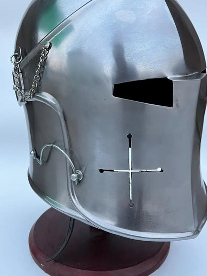 Medieval Barbuta Helmet — 18ga Visored Steel