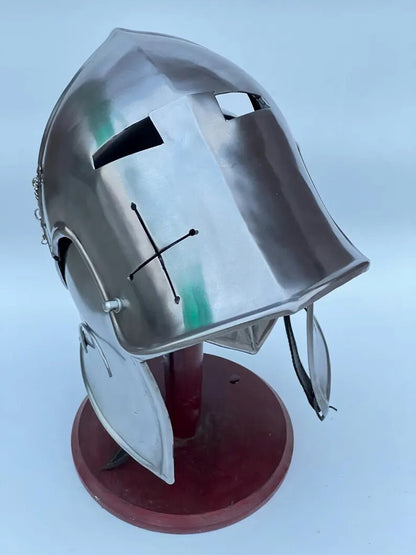 Medieval Barbuta Helmet — 18ga Visored Steel