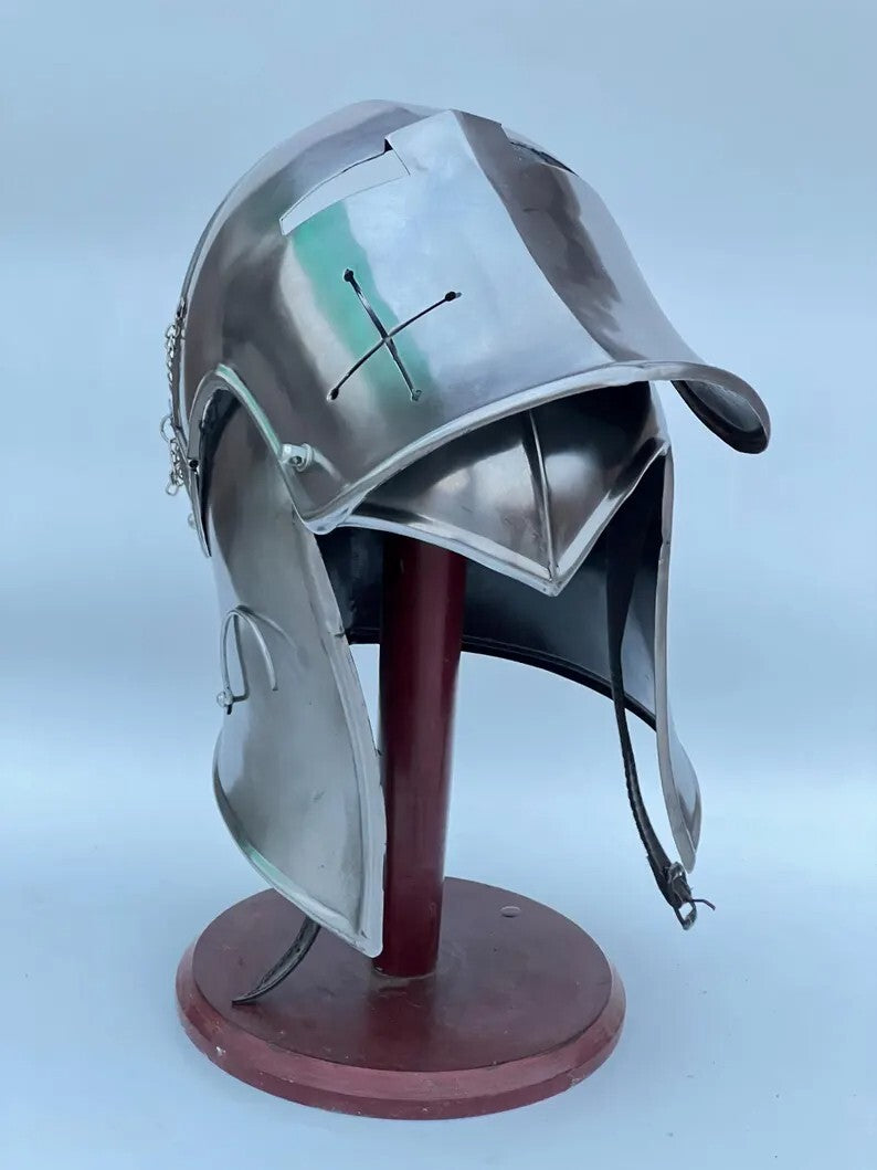Medieval Barbuta Helmet — 18ga Visored Steel
