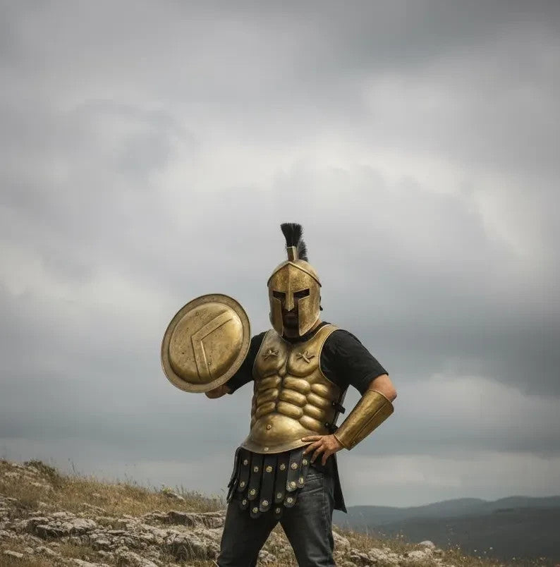King Leonidas Spartan Warrior Costume — Brass & Gold